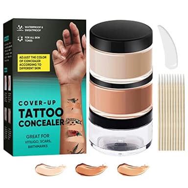 Tattoo Cover Up Makeup Waterproof, 2 Color Long Lasting Tattoo Concealer for Body, Covers Scars, Vitiligo, Dark Spots
