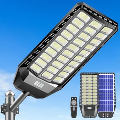9000W Solar Street Lights Outdoor Waterproof, Commercial Grade 480000 Lumens Dusk to Dawn Solar Flood Light Motion Sensor, LED Solar Lights Outdoor with Remote Control for Parking Lot, Backyard