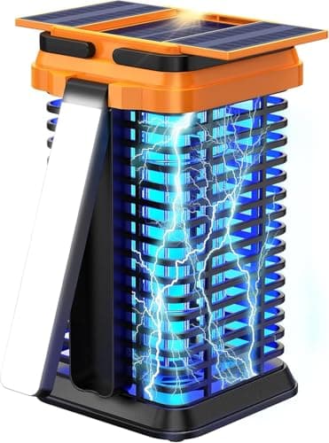 Solar Bug Zapper Outdoor Indoor, Mosquito Zapper with Dual-Mode Reading Lamp, Cordless & Rechargeable Electric Fly Trap, IPX4 Waterproof for Patio, Backyard