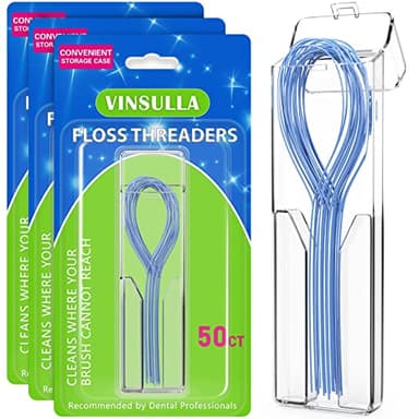 VINSULLA 150 Count Floss Threaders for Braces, Bridges, and Implants (3 Packs of 50) - Flexible Nylon Threading Loops - Slim & Durable Dental Floss Helpers for Crowns & Orthodontic Appliances