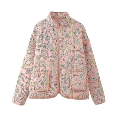 Nantdog Prime Free of People Dupe Adopt Me 2024 Women's Cropped Puffer Jacket Lightweight Floral Print Long Sleeve Padded Quilted Jackets Puffy Cardigan Coat 2024 Pink Small