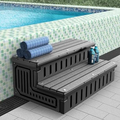 Marudina Universal Hot Tub Steps with Anti-Slip Mats,HDPE 2-Step Spa Stairs with Storage,Waterproof & Sturdy–Portable Stairs for Hot Tub/Camper/SPA Pool/Pet Stairs