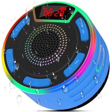 ssuowao Bluetooth Shower Speaker, IPX7 Waterproof Portable Speakers with LED Display, FM Radio, Suction Cup, Built-in Mic, Mini Speaker for Bathroom Travel Pool Beach