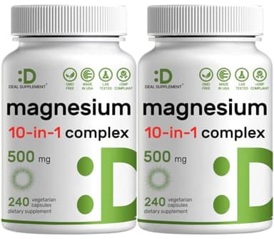 Magnesium Complex 500mg, 480 Veggie Capsules – Pack of 2 | 10-in-1 Glycinate, Citrate, Malate, Oxide, & More – 100% Chelated for Easy Absorption – Essential Mineral Supplement – Non-GMO