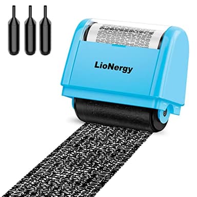 LioNergy Identity Protection Roller Stamp Roller Identity Theft Prevention Security Stamp with 3 Refills - Blue
