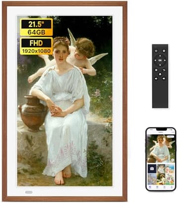 Uhale 21.5" Large Digital Picture Frame with Remote Control, 1920 x 1080 FHD IPS Display Wood WiFi Photo Frames 64GB, Wall Mounted, Auto Rotate, Support USB and SD Card, Instantly Share Photos Videos
