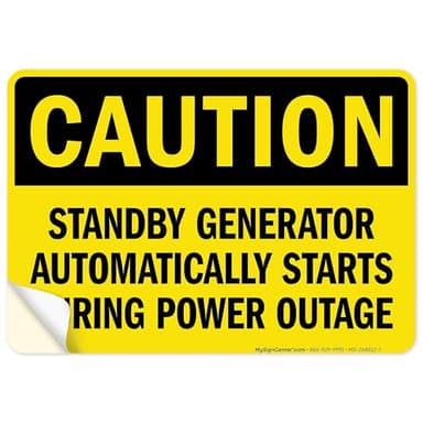 Caution Standby Generator Automatically Starts OSHA Sign, 10x7 Inches, 4 Mil Vinyl Decal Stickers Weather Resistant, Made in USA by My Sign Center