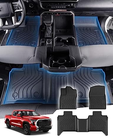 Sunsdrew Floor Mats for 2022-2025 2026 Toyota Tundra CrewMax Cab, All Weather Floor Liners for Tundra Accessories, 3PCS Front Rear 2 Rows Car Mats TPE Rubber Raised Edge