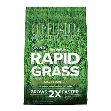 Scotts Turf Builder Rapid Grass Tall Fescue Mix - Combination Grass Seed and Fertilizer for Lawns, Lawn Seed That Grows in Just Weeks, 16 lbs.