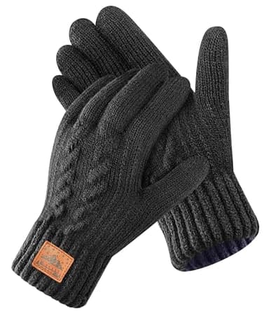 CAOZITOU Merino Wool Gloves for Men & Women, Thermal Gloves With Touchscreen Warm Fleece Liner for Winter Cold Weather (Black, Large)