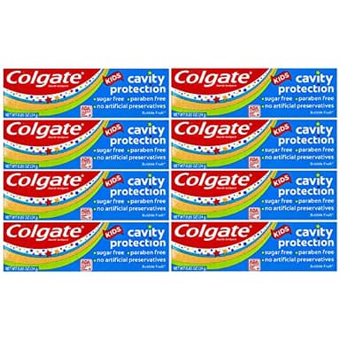 Colgate Kids Cavity Protection Fluoride Toothpaste, Bubble Fruit Flavor, Travel Size 0.85 oz (24g) - Pack of 8