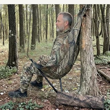 Portable Hunting Chair – Adjustable Height Silent Swivel Tree & Ground Seat, Lightweight Folding Hammock-Style Camp Chair for Deer, Turkey & Duck Hunting