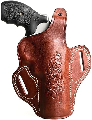 Hazza Premium Leather Holster for S&W Governor - Also Fits Taurus Judge - OWB Pancake Gun Holder with Thumb Break - Right Hand Draw (Brown)