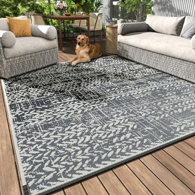 MontVoo Outdoor Rug Waterproof-Patio Rug Mat 6x9 Outdoor Carpet Reversible RV Camping Picnic Plastic Straw Rug Outside Outdoor Area Rug for Balcony Deck Backyard Patio Decor Boho Modern Abstract