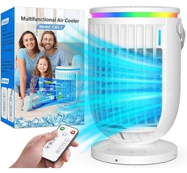 Portable Air Conditioners Fan,AI Portable AC Unit With 1500ML Water Tank,4-IN-1 Evaporative Air Cooler with Remote Control 7 Color Light Personal Mini Air Conditioner Portable for Room Office(White)