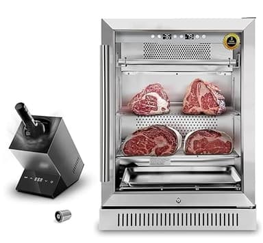 Cobalance Dry Aging Fridge for Beef, Steak, Roasts, 24" 66lbs Cabinet with Auto Humidity Control (No Water Tank) & Single Bottle Wine Cooler, All-in-One Smart Aging, Ultimate Holiday Combo.