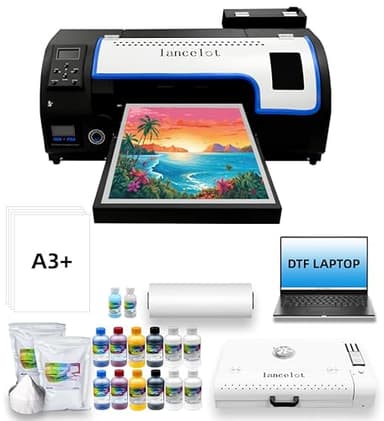 Lancelot A3 M1630 Pro DTF Printer Bundle:A3 Xp600 DTF Machine with Roll Feeder,White Ink Circulation,Built-in Automatic Film Cutter System for T-Shirt Printing(Printer+Laptop+Oven+Consumable)