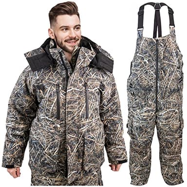 WindRider Ice Fishing Suit | Insulated Bibs and Jacket | Flotation | Tons of Pockets | Adjustable Inseam | Reflective Piping | Waterproof Gear for Ice Fishing and Snowmobiling (Large)