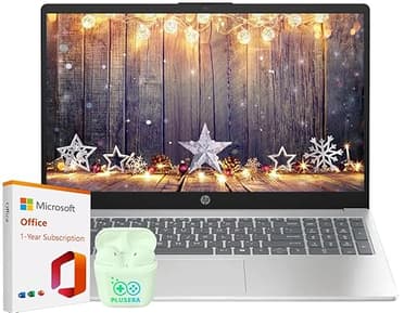 HP 15.6" Laptop with Microsoft Office 365 Included, Intel 4-Core Processor, 32GB RAM 128GB SSD, Windows 11, PLUSERA Earphones, Natural Silver