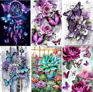 EWJRNSF 6 Pack 5D Diamond Painting Kits for Adults Beginners, Diamond Arts Kits Diamond Art Sets,Gem Painting Arts & Crafts Home Wall Decoration 11.8x15.7 Inches Butterfly