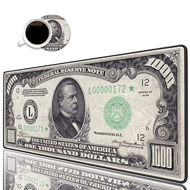 Luasao Desk Pad Mat Gaming Mouse Pads with Coasters Set, Stitched Edges Design Mouse Pad XXL Large Mouse Pad for Laptop Computers 1000 Dollar Bill Desk Writing Mat for Office & Home 31.5x 11.8