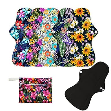 6pcs Resuable Incontinence Pads Resuable Waterproof Resuable Menstrual Pad Sets Including 5Pcs Heavy Flow Menstrual Pads Mama Cloth Sanitary Napkins + 1Pc Mini Wet Bag