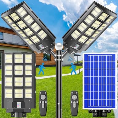 Jadisi 2-Pack Solar Street Lights Outdoor Waterproof, 8000W Solar Light Outdoor Dusk to Dawn, 240000LM 7000K Flood Light Motion Sensor for Garden/Yard/Parking Lot Lighting