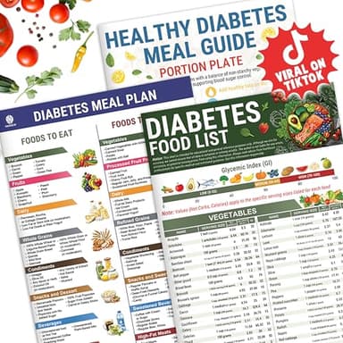 HAMIEW 3 Count Diabetes Food List and Meal Planner Laminated, Diabetic Food List Chart for Type 1 2 Diabetes, Healthy Diabetic Diet Meal Guide Plan Recipes Cookbook For Beginners Pre-Diabetes, Glycemic Index Chart
