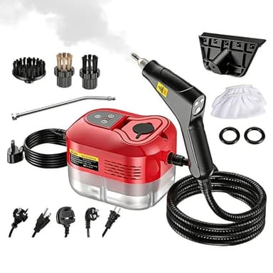 Handheld Steam Cleaner: 2500W High Temperature Pressurized Steamer with 6 Adjustable Levels - Portable Multi-Surface Steam Cleaning Machine for Kitchen, Bathroom, Furniture, Car, Windows (Red)