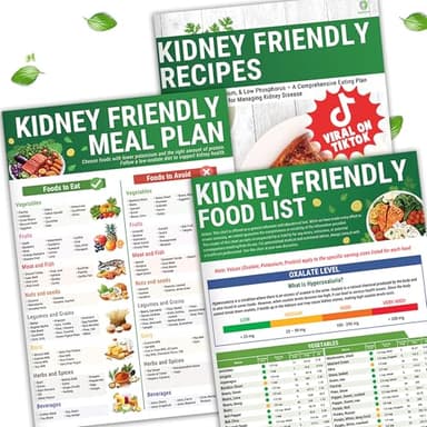 HAMIEW Set 3 Kidney Friendly Food List Chart, Renal Diet Disease Meal Plan, Kidney Recipes Support, Hyperoxaluria, Oxalate Level, Low Sodium Potassium Phosphorus for CKD Dialysis, Manage Hypertension
