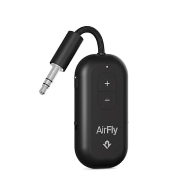 AirFly Pro 2 – Bluetooth Adapter for Airplane, Pair 2 AirPods or Wireless Headphones – 3.5mm AUX Bluetooth Transmitter and Receiver for Cars, Boats, Treadmills, TVs– Airplane Travel Essentials, Black
