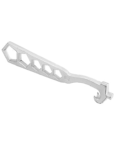 QWORK 5 Hole Hydrant Wrench, Plated Iron Fire Equipment, 14-1/4" Length, 1/2" Thickness, Built-in Spanner for Pin or Rocker Lug Couplings