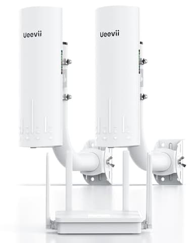 UeeVii CPE450 Wireless Bridge and WR3000K WiFi Router Kit, 5.8G 3KM Point to Point Wireless Bridge Outdoor to Shop Barn Garage Building Network Kit Solution, Outdoor WiFi Bridge(2PCS), Plug and Play