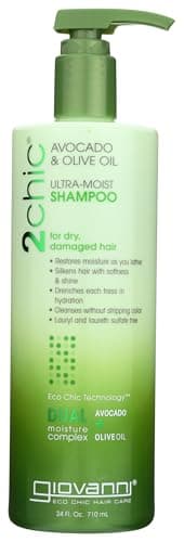 GIOVANNI 2chic Ultra-Moist Shampoo - Avocado & Olive Oil, Creamy Hydration Formula, Enriched with Aloe Vera, Shea Butter, Botanical Extracts, No Parabens, Color Safe - 24 oz