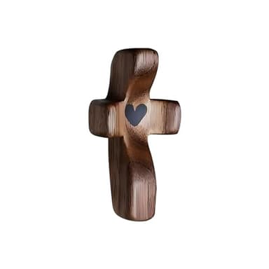 Yookin Cross My Heart/Encouragement Gift Wooden Pocket Stress Fidget Cross Wood Christian Religious Gift(Black 1pcs)