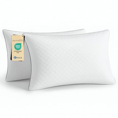 JOLLYVOGUE Pillows Standard Size Set of 2, Oeko-Tex Certified Bed Pillows for Side, Back, and Stomach Sleepers - Medium Support Down Alternative Filling, Machine-Washable