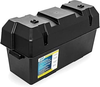 Camco 55374 Double End-to-End Battery Box – Fits Two 6V GC2 or 12V Group 24/24M Batteries – Heavy-Duty Corrosion-Resistant Polypropylene – Includes Straps & Clamps – Free Limited Warranty