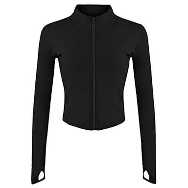 Lviefent Womens Lightweight Full Zip Running Track Jacket Workout Slim Fit Yoga Sportwear with Thumb Holes (Black, Medium)