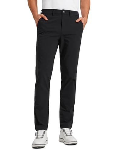 CRZ YOGA Casual Golf Pants for Men - 32" Water Resistant Lightweight Work Dress Trousers with Zipper Pockets Black 33