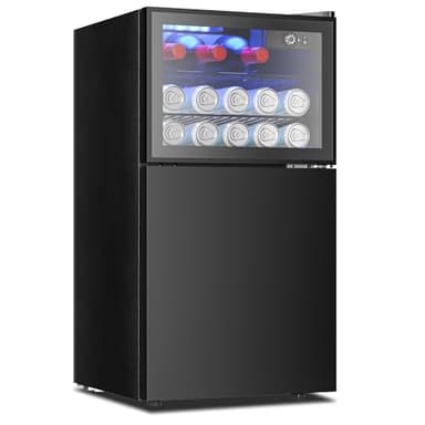 EUHOMY Double Door Mini Fridge With Freezer, Freestanding Wine Cooler Refrigerator With Reversible Door, Compact Refrigerator Temperature Control, Wine Fridge Perfect For Kitchen Home Office.
