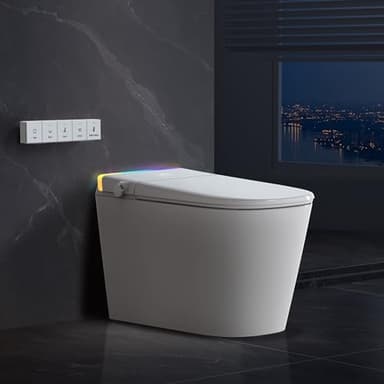 Bazyths Luxury Smart Toilet with Built-in Tank & Bidet– Ultra-Quiet 4s Flush, Foam Shield for Splash-Free, Auto Open/Close Lid, Foot Sensor, Dual User Memory, 12” Rough-In One-Piece Elongated(ZY760A)