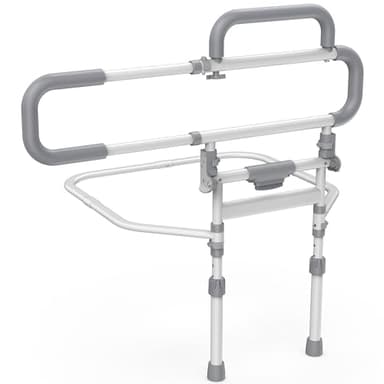 Lemagalu Heavy Duty Bed Rails for Elderly Adults Safety-Foldable Bed Rail for Senior with Adjustable Heights Fits All Bed Sizes,Bed Handle Bedside Assist with Pocket -504M (White and Gray)