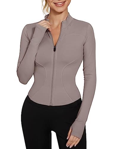 LUYAA Women's Workout Jackets Lightweight Zip Up Yoga Jacket Cropped Athletic Slim Fit Tops Lunar Rock M