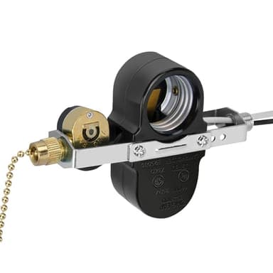 Ceiling Fan Switch ZE-310D Light Socket Pull Chain Switch, Compatible with Hunter Fan, Ceiling Fan Lamp Light, Lamp Holder E95014- Brass Chain