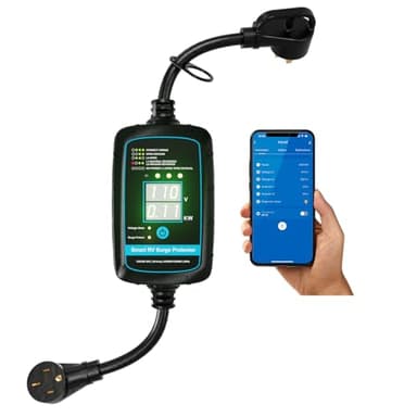 Portable RV Surge Protector 50 Amp - Smart RV Energy Monitor - Bluetooth Surge Protector with Auto Power Off 10000 Joule Portable RV Adapter Circuit Analyzer Portable Surge UL Listed,Fault Detection