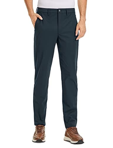 CRZ YOGA Men's All Day Comfy Golf Pants - 34" Quick Dry Lightweight Work Casual Trousers with Pockets True Navy 33W x 34L