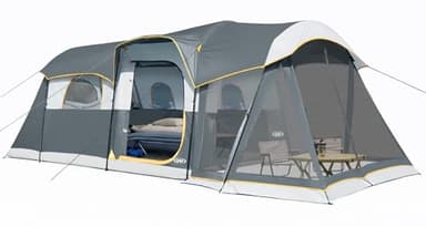 UNP Camping Tent 8 Person Waterproof Big Tunnel Tent with Screen Porch,Family Outdoor Large Tents for Camping 20' x 9' x 80in(H) (Grey)