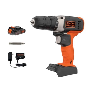 BLACK+DECKER 20V MAX Cordless Drill Kit with Battery, Charger, Includes Double Sided Drill Bit (BCD702C1)