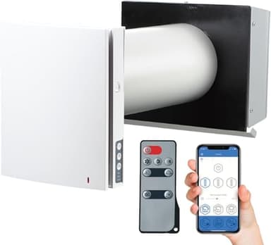 VENTS-US TwinFresh Expert RW1-85-2 V.2 Ductless ERV - 50 CFM Through-the-Wall Ventilation Fan for Rooms up to 650 Sq. Ft, with WiFi & Remote Control