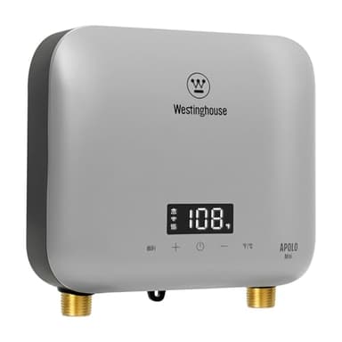 Westinghouse Apolo Mini 3.5kW Tankless Water Heater Electric, 120V Instant Hot Water, Smart WiFi Control, Works with Alexa & Google Home, Silver Gray